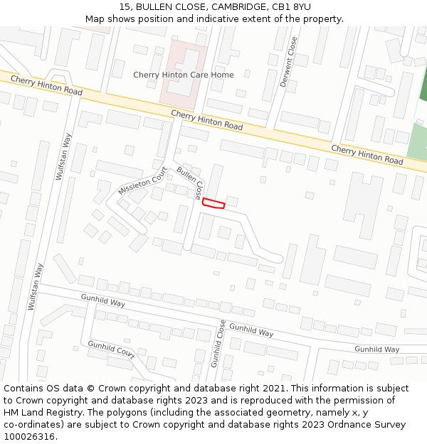 15, BULLEN CLOSE, CAMBRIDGE, CB1 8YU: Location map and indicative extent of plot