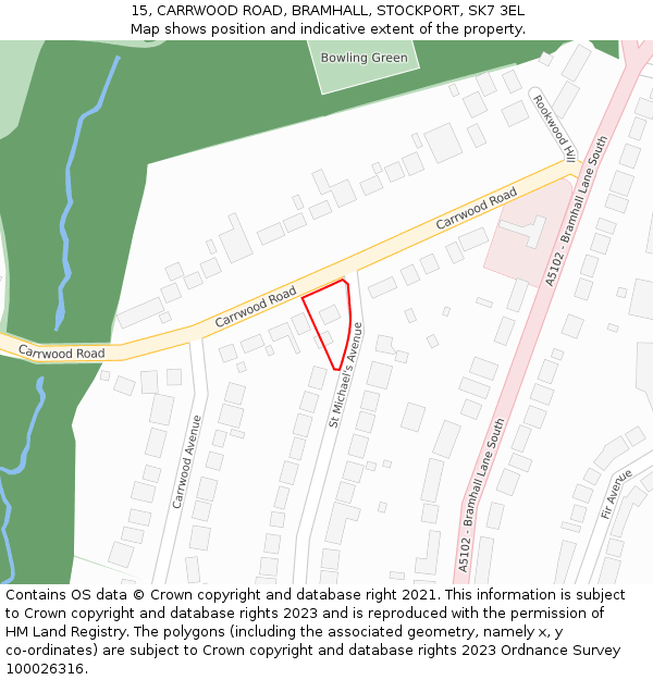 15, CARRWOOD ROAD, BRAMHALL, STOCKPORT, SK7 3EL: Location map and indicative extent of plot