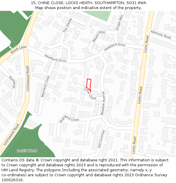 15, CHINE CLOSE, LOCKS HEATH, SOUTHAMPTON, SO31 6WA: Location map and indicative extent of plot