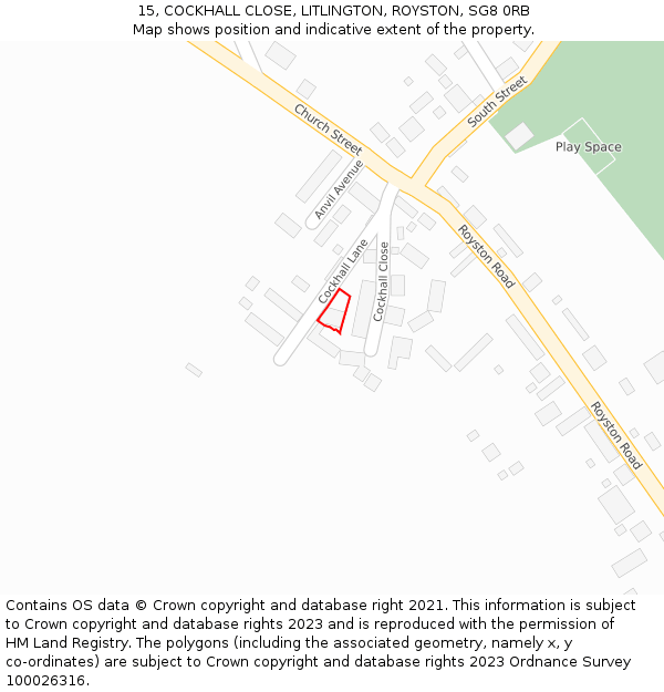 15, COCKHALL CLOSE, LITLINGTON, ROYSTON, SG8 0RB: Location map and indicative extent of plot