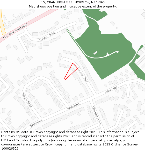 15, CRANLEIGH RISE, NORWICH, NR4 6PQ: Location map and indicative extent of plot