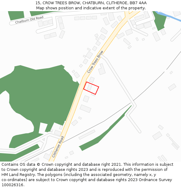 15, CROW TREES BROW, CHATBURN, CLITHEROE, BB7 4AA: Location map and indicative extent of plot