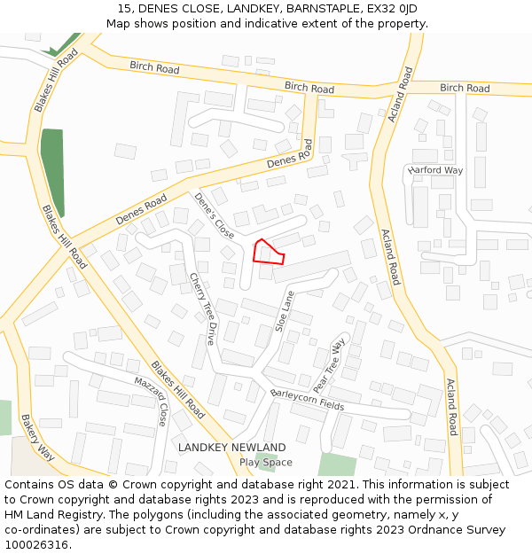 15, DENES CLOSE, LANDKEY, BARNSTAPLE, EX32 0JD: Location map and indicative extent of plot