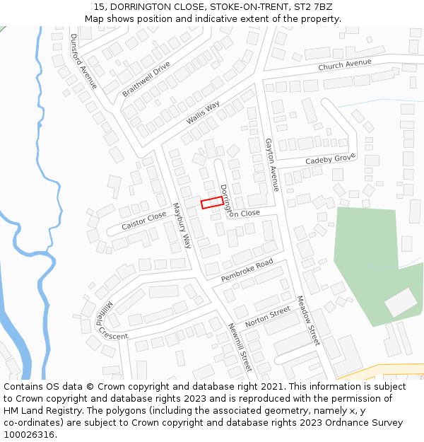 15, DORRINGTON CLOSE, STOKE-ON-TRENT, ST2 7BZ: Location map and indicative extent of plot