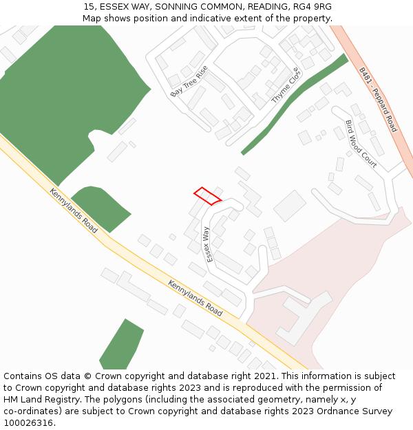 15, ESSEX WAY, SONNING COMMON, READING, RG4 9RG: Location map and indicative extent of plot