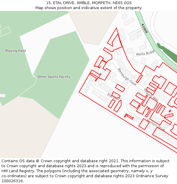 15, ETAL DRIVE, AMBLE, MORPETH, NE65 0GS: Location map and indicative extent of plot