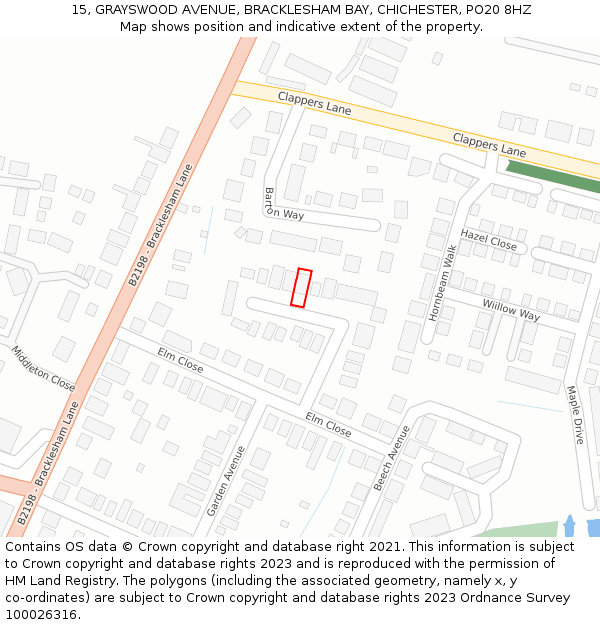 15, GRAYSWOOD AVENUE, BRACKLESHAM BAY, CHICHESTER, PO20 8HZ: Location map and indicative extent of plot