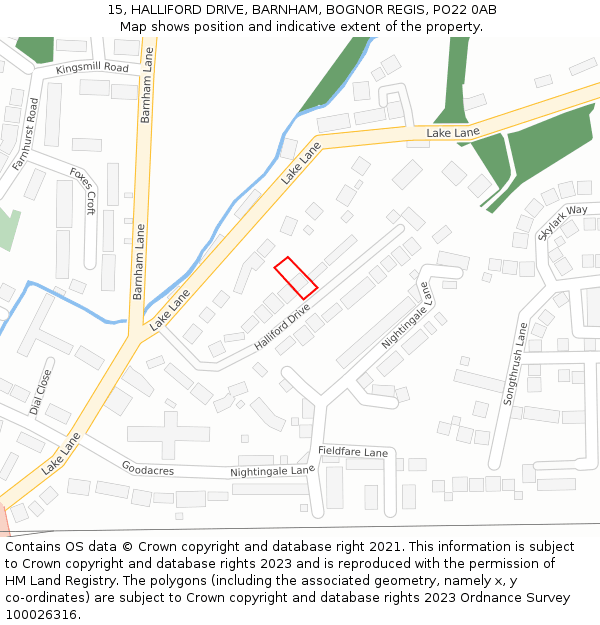 15, HALLIFORD DRIVE, BARNHAM, BOGNOR REGIS, PO22 0AB: Location map and indicative extent of plot