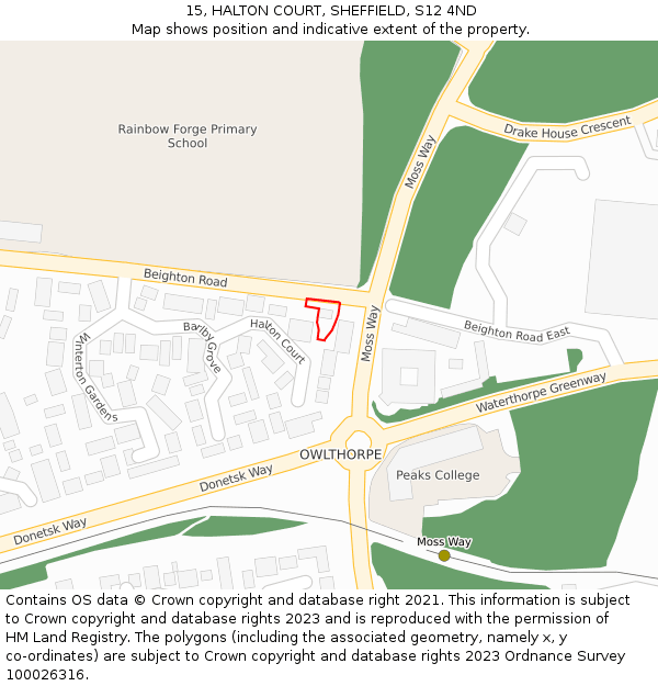 15, HALTON COURT, SHEFFIELD, S12 4ND: Location map and indicative extent of plot