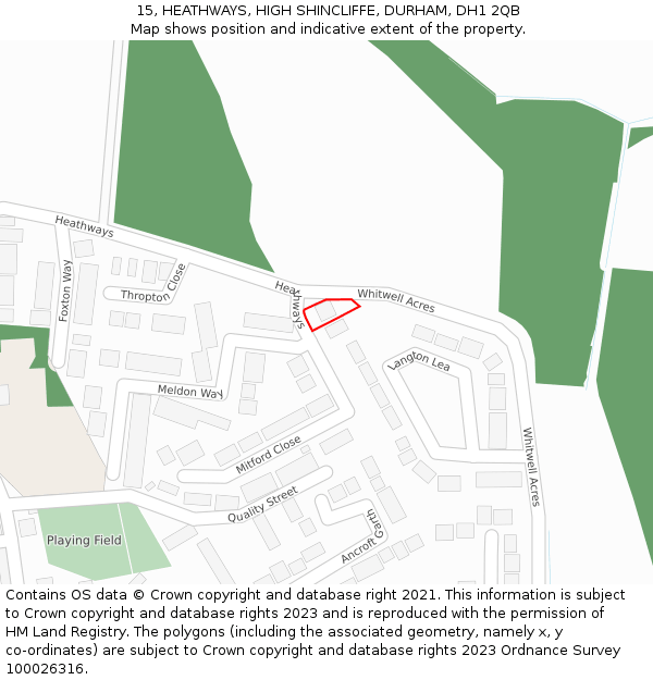 15, HEATHWAYS, HIGH SHINCLIFFE, DURHAM, DH1 2QB: Location map and indicative extent of plot