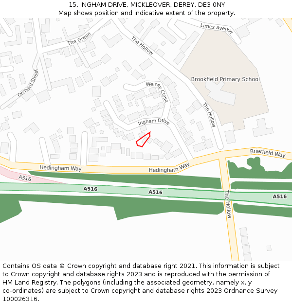 15, INGHAM DRIVE, MICKLEOVER, DERBY, DE3 0NY: Location map and indicative extent of plot