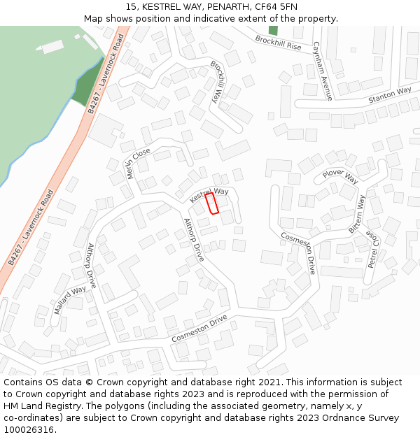 15, KESTREL WAY, PENARTH, CF64 5FN: Location map and indicative extent of plot