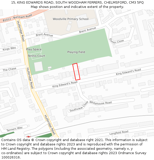 15, KING EDWARDS ROAD, SOUTH WOODHAM FERRERS, CHELMSFORD, CM3 5PQ: Location map and indicative extent of plot