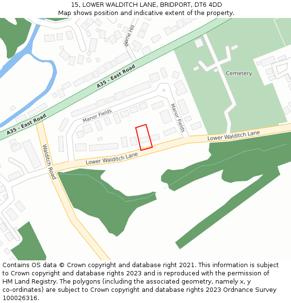 15, LOWER WALDITCH LANE, BRIDPORT, DT6 4DD: Location map and indicative extent of plot