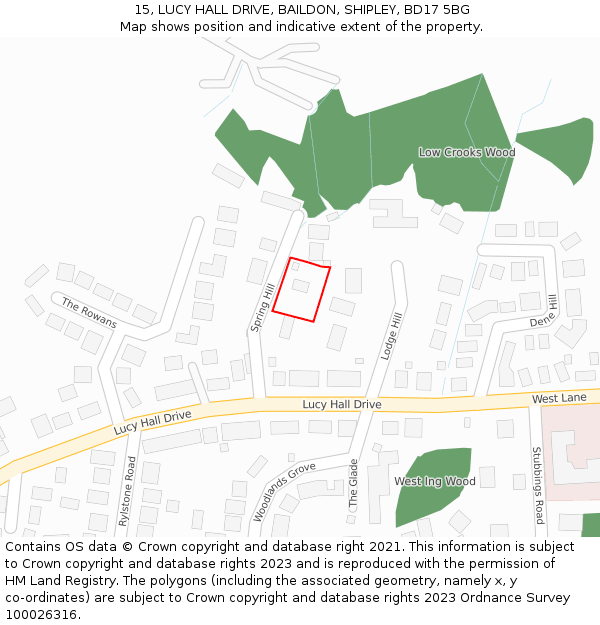 15, LUCY HALL DRIVE, BAILDON, SHIPLEY, BD17 5BG: Location map and indicative extent of plot