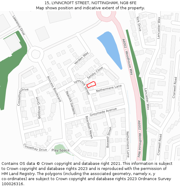 15, LYNNCROFT STREET, NOTTINGHAM, NG8 6FE: Location map and indicative extent of plot