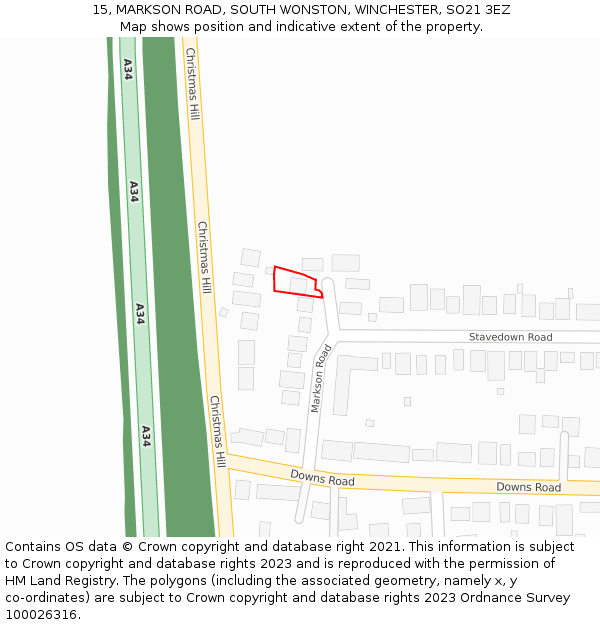 15, MARKSON ROAD, SOUTH WONSTON, WINCHESTER, SO21 3EZ: Location map and indicative extent of plot