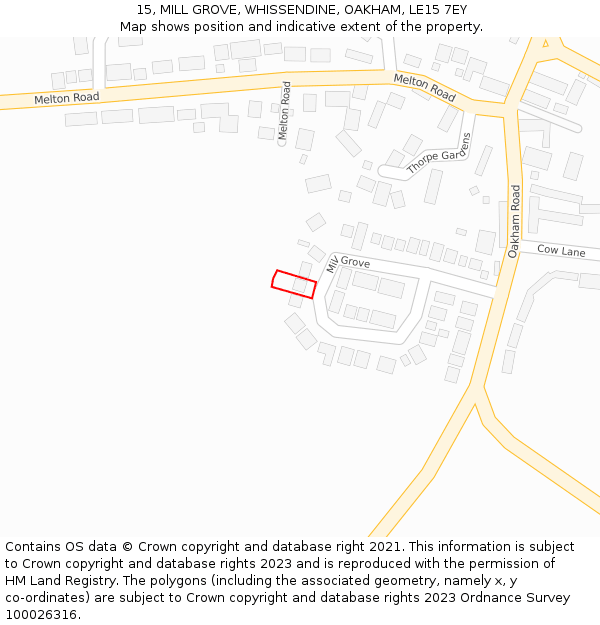 15, MILL GROVE, WHISSENDINE, OAKHAM, LE15 7EY: Location map and indicative extent of plot