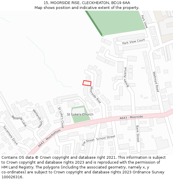 15, MOORSIDE RISE, CLECKHEATON, BD19 6AA: Location map and indicative extent of plot