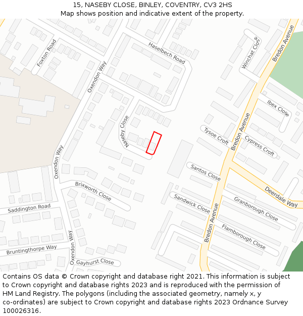 15, NASEBY CLOSE, BINLEY, COVENTRY, CV3 2HS: Location map and indicative extent of plot