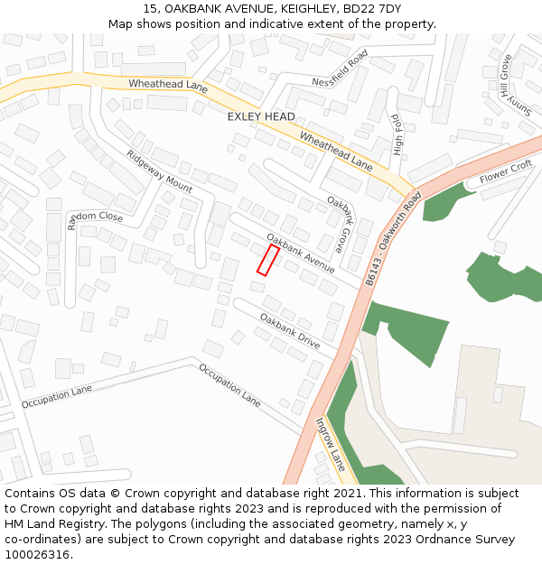 15, OAKBANK AVENUE, KEIGHLEY, BD22 7DY: Location map and indicative extent of plot