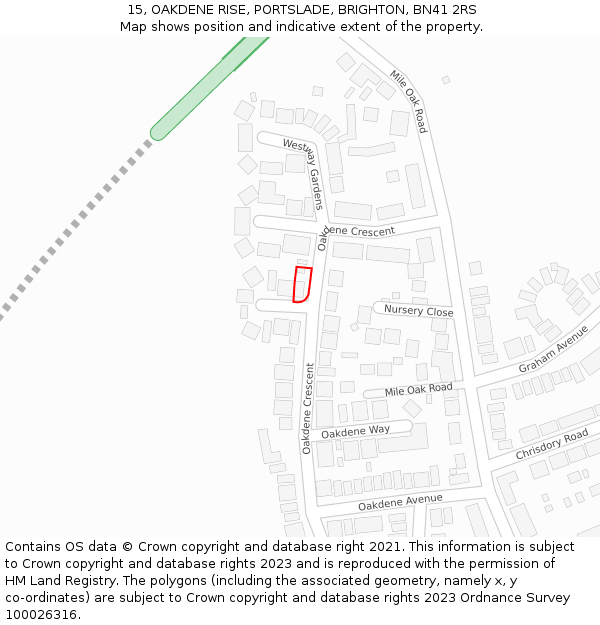 15, OAKDENE RISE, PORTSLADE, BRIGHTON, BN41 2RS: Location map and indicative extent of plot