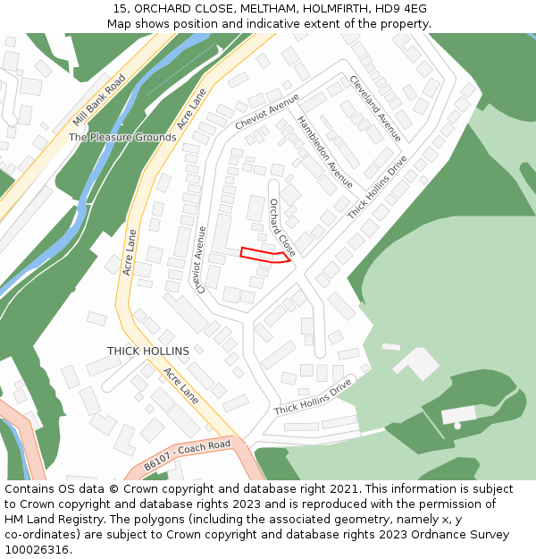 15, ORCHARD CLOSE, MELTHAM, HOLMFIRTH, HD9 4EG: Location map and indicative extent of plot