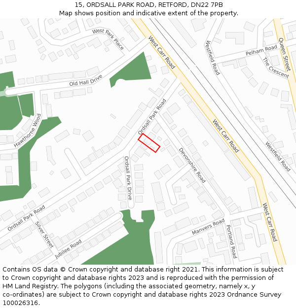 15, ORDSALL PARK ROAD, RETFORD, DN22 7PB: Location map and indicative extent of plot