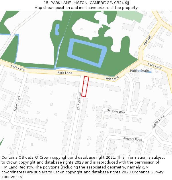 15, PARK LANE, HISTON, CAMBRIDGE, CB24 9JJ: Location map and indicative extent of plot