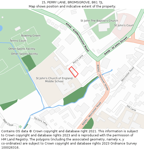 15, PERRY LANE, BROMSGROVE, B61 7JL: Location map and indicative extent of plot