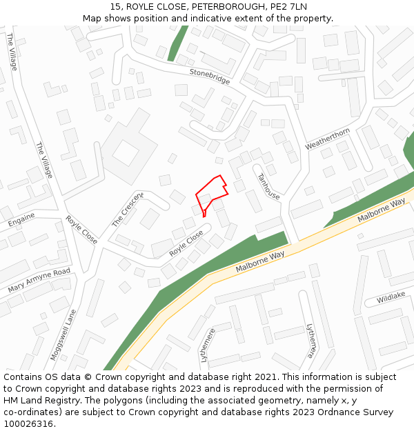 15, ROYLE CLOSE, PETERBOROUGH, PE2 7LN: Location map and indicative extent of plot