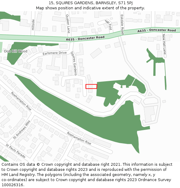 15, SQUIRES GARDENS, BARNSLEY, S71 5PJ: Location map and indicative extent of plot