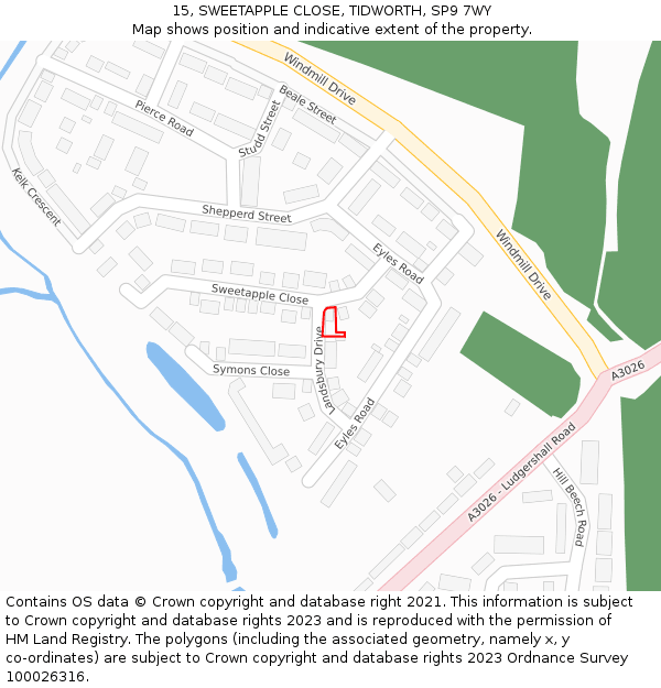 15, SWEETAPPLE CLOSE, TIDWORTH, SP9 7WY: Location map and indicative extent of plot