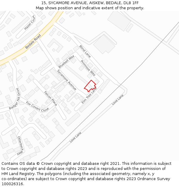 15, SYCAMORE AVENUE, AISKEW, BEDALE, DL8 1FF: Location map and indicative extent of plot