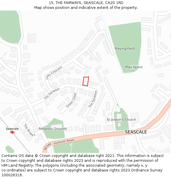 15, THE FAIRWAYS, SEASCALE, CA20 1RD: Location map and indicative extent of plot