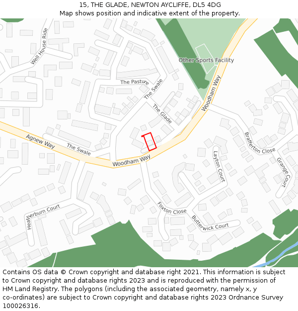 15, THE GLADE, NEWTON AYCLIFFE, DL5 4DG: Location map and indicative extent of plot