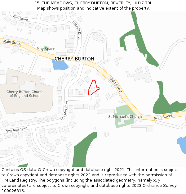 15, THE MEADOWS, CHERRY BURTON, BEVERLEY, HU17 7RL: Location map and indicative extent of plot