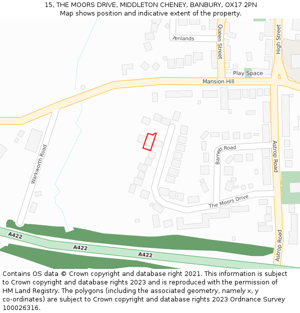 15, THE MOORS DRIVE, MIDDLETON CHENEY, BANBURY, OX17 2PN: Location map and indicative extent of plot