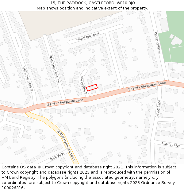 15, THE PADDOCK, CASTLEFORD, WF10 3JQ: Location map and indicative extent of plot