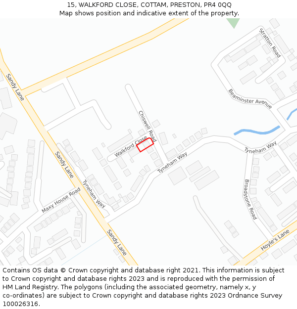 15, WALKFORD CLOSE, COTTAM, PRESTON, PR4 0QQ: Location map and indicative extent of plot