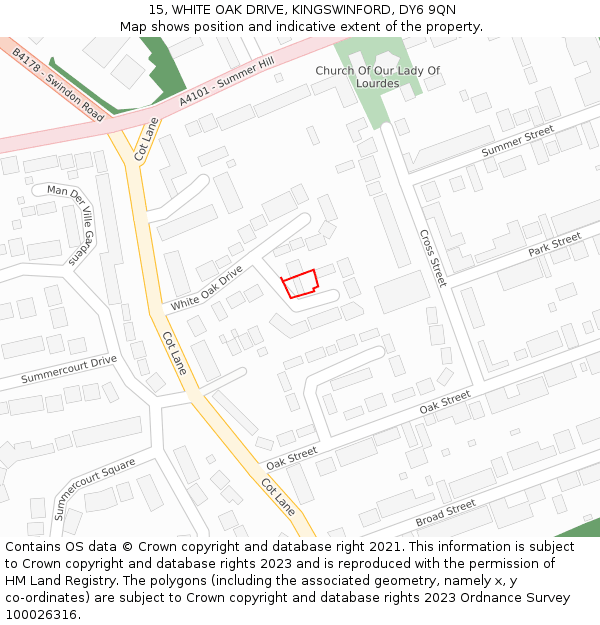 15, WHITE OAK DRIVE, KINGSWINFORD, DY6 9QN: Location map and indicative extent of plot