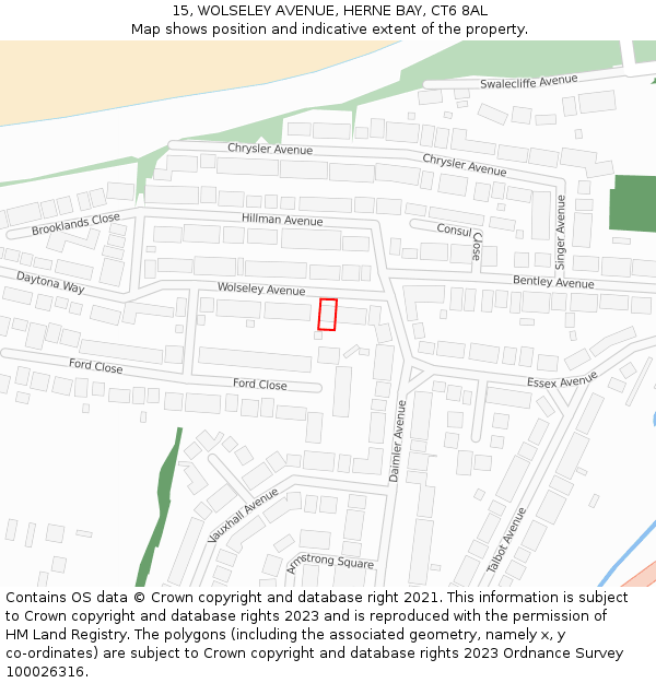 15, WOLSELEY AVENUE, HERNE BAY, CT6 8AL: Location map and indicative extent of plot