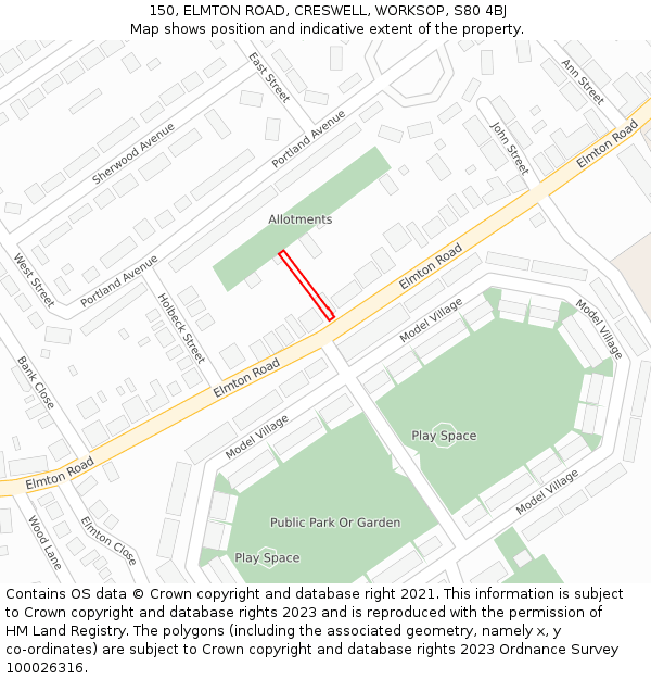 150, ELMTON ROAD, CRESWELL, WORKSOP, S80 4BJ: Location map and indicative extent of plot