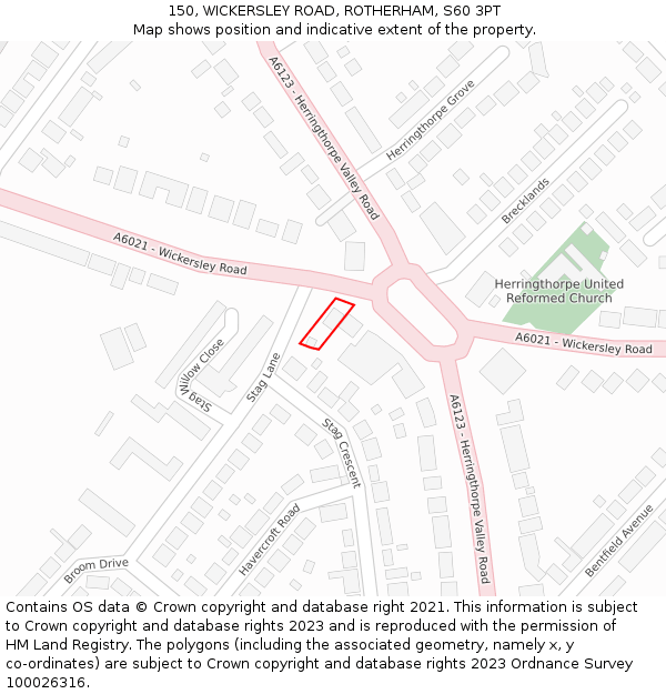 150, WICKERSLEY ROAD, ROTHERHAM, S60 3PT: Location map and indicative extent of plot