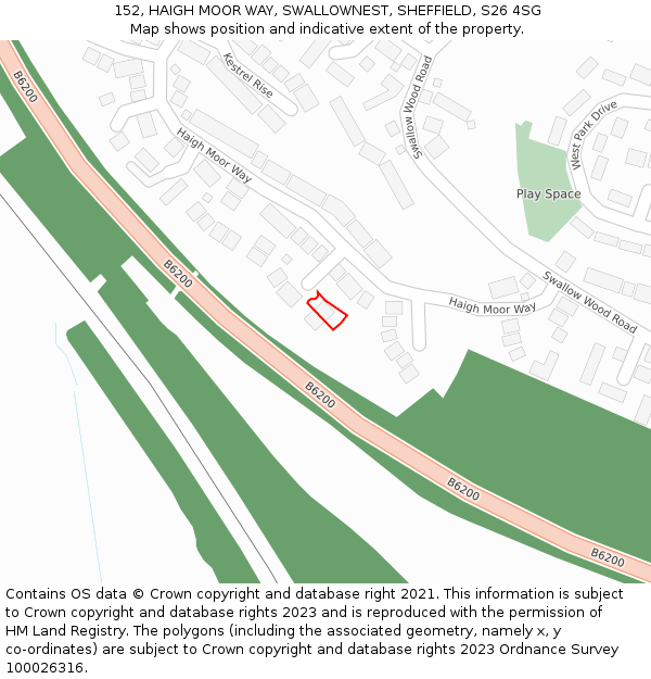 152, HAIGH MOOR WAY, SWALLOWNEST, SHEFFIELD, S26 4SG: Location map and indicative extent of plot