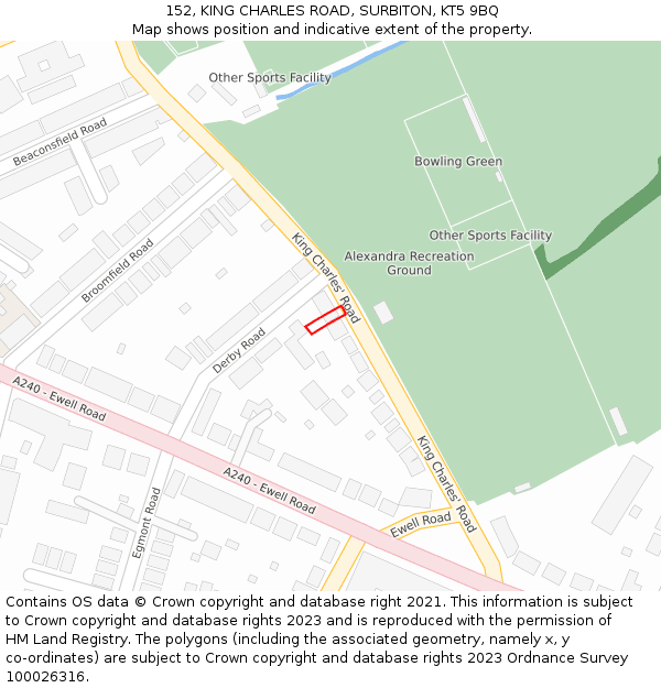 152, KING CHARLES ROAD, SURBITON, KT5 9BQ: Location map and indicative extent of plot