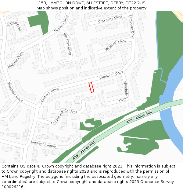 153, LAMBOURN DRIVE, ALLESTREE, DERBY, DE22 2US: Location map and indicative extent of plot