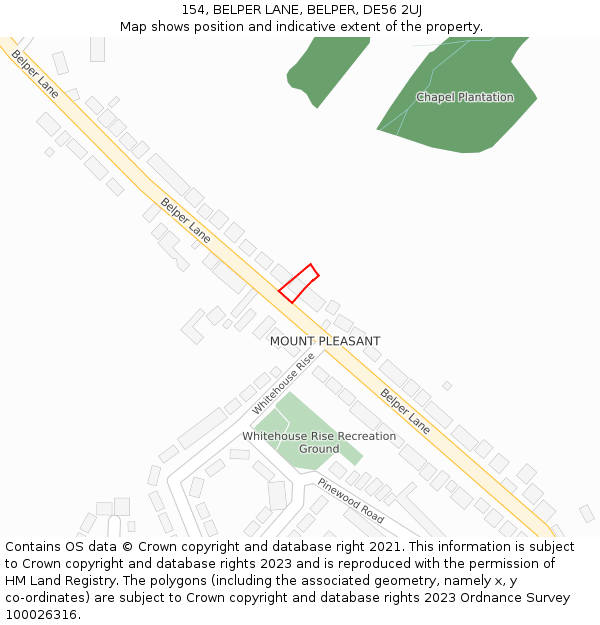 154, BELPER LANE, BELPER, DE56 2UJ: Location map and indicative extent of plot