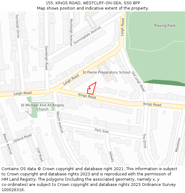 155, KINGS ROAD, WESTCLIFF-ON-SEA, SS0 8PP: Location map and indicative extent of plot