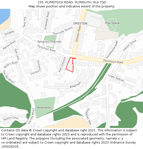 155, PLYMSTOCK ROAD, PLYMOUTH, PL9 7QD: Location map and indicative extent of plot